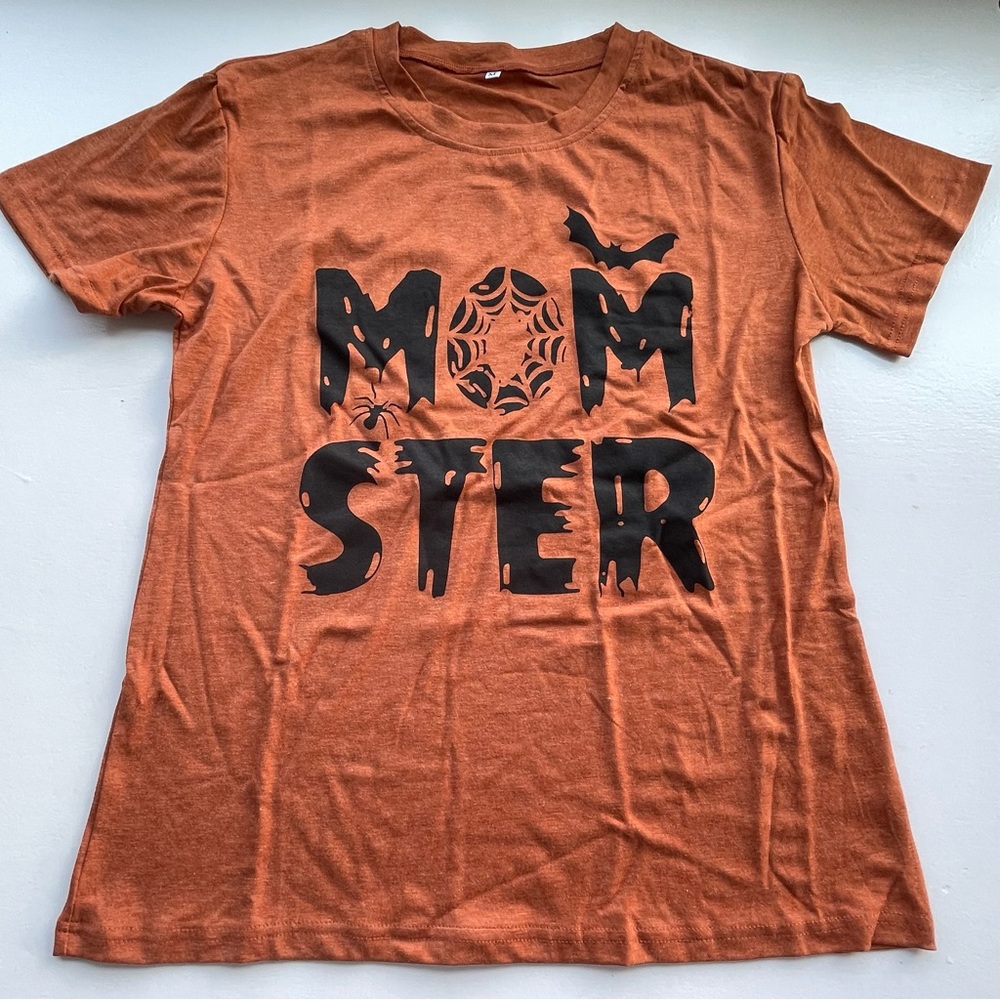 Fall/Halloween orange & black short sleeve t-shirt with “Mom-Sterling” graphics - Picture 3 of 7